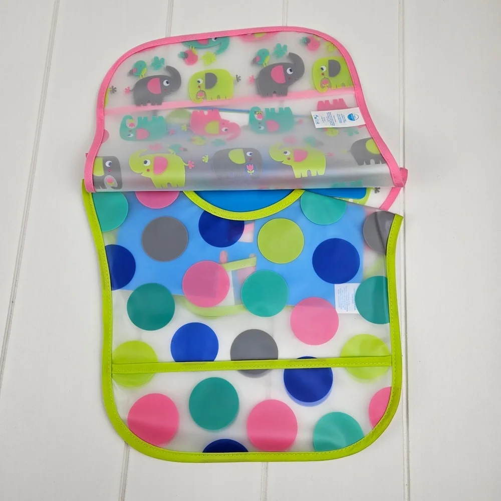 Neat Solutions: 5 Water-Resistant Baby Bibs- Zoo and Polkadots